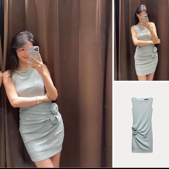 ZARA METALLIC THREAD DRESS WITH RAISED FLOWERS - Picture 3 of 12